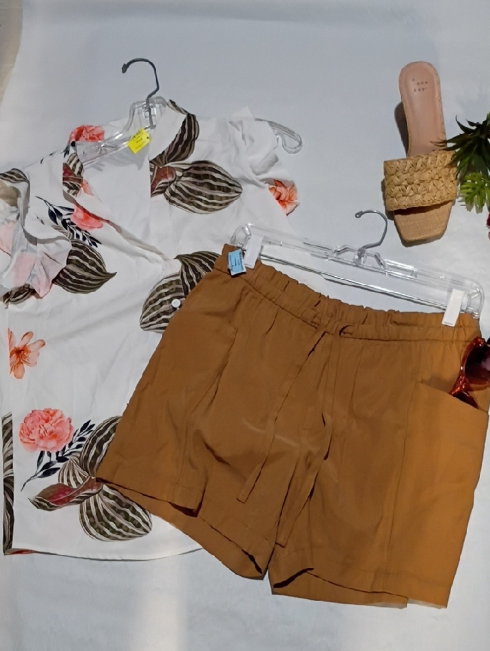 Foster Grant High-Waist Tie Front Shorts in Camel Brown